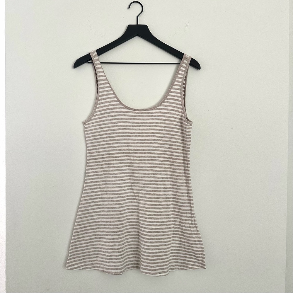 Forever 21 Taupe & White Striped Swimsuit Cover-Up Tunic Dress Small Sleeveless